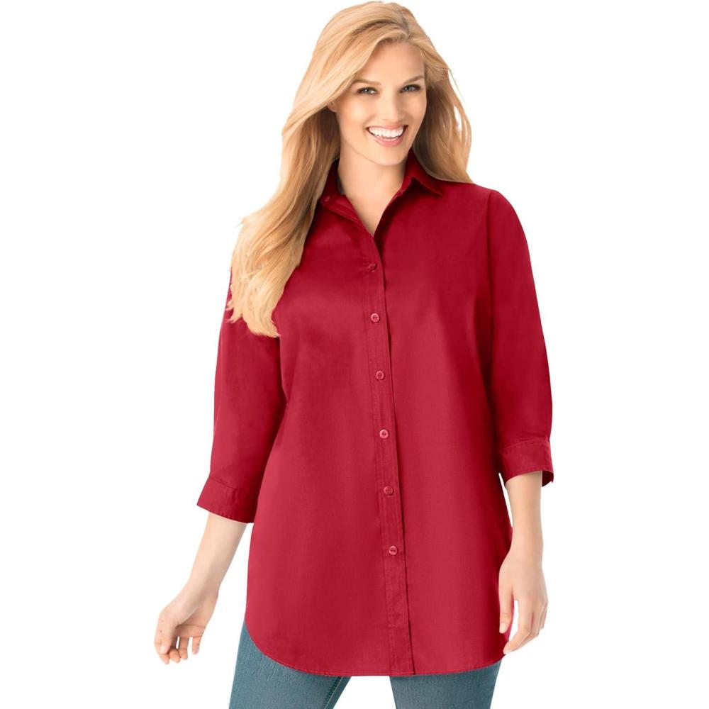 imageWoman Within Plus Size Perfect Three Quarter Sleeve ShirtClassic Red