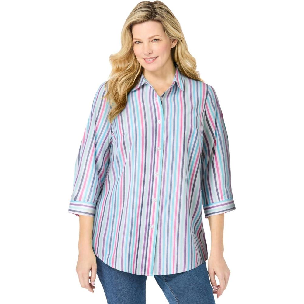 imageWoman Within Plus Size Perfect Three Quarter Sleeve ShirtMulti Stripe