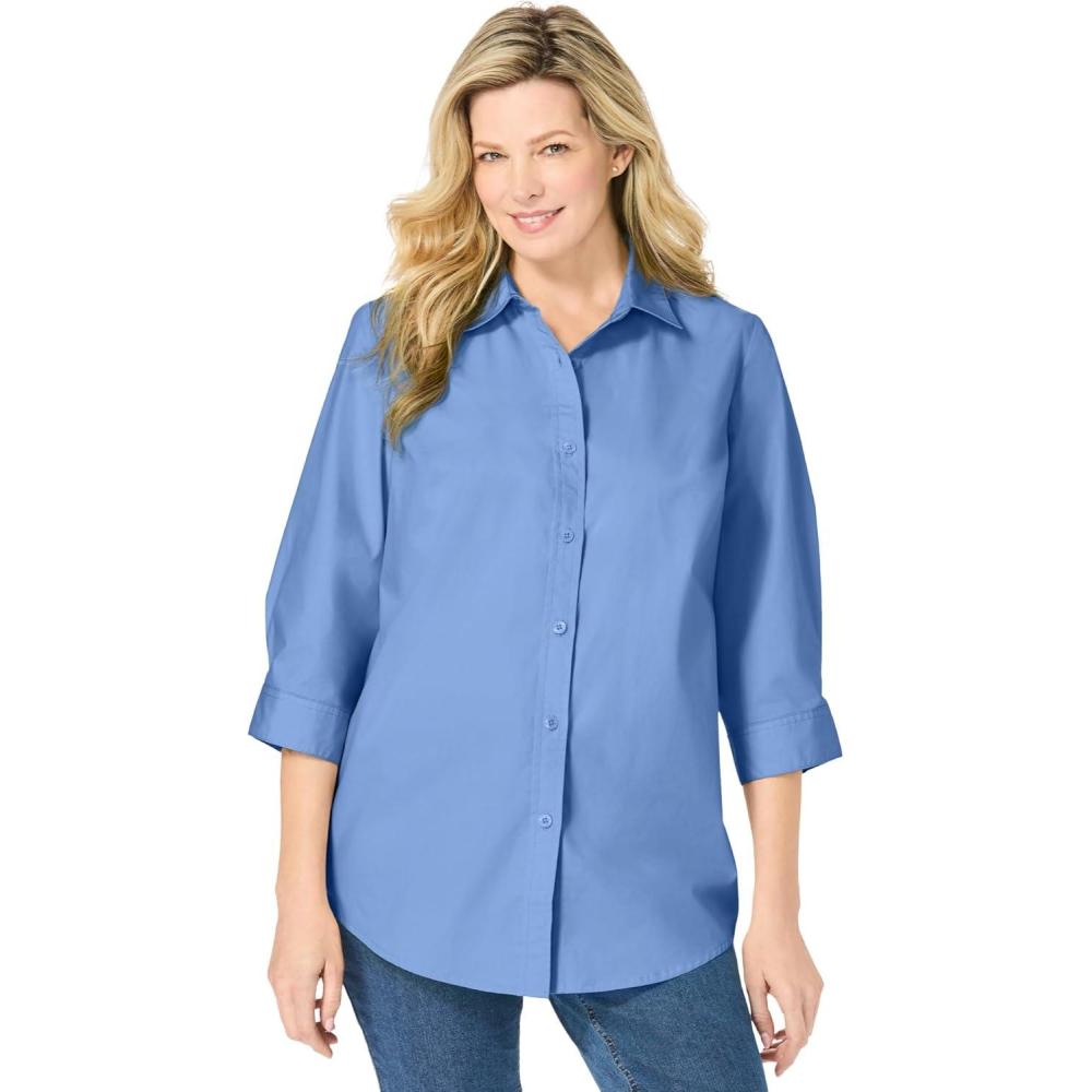 imageWoman Within Plus Size Perfect Three Quarter Sleeve ShirtOriginal French Blue