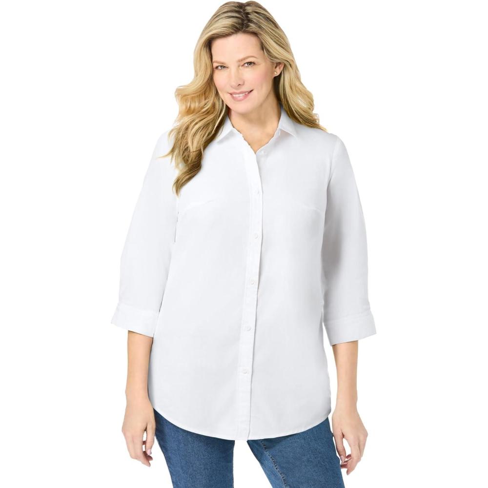 imageWoman Within Plus Size Perfect Three Quarter Sleeve ShirtOriginal White