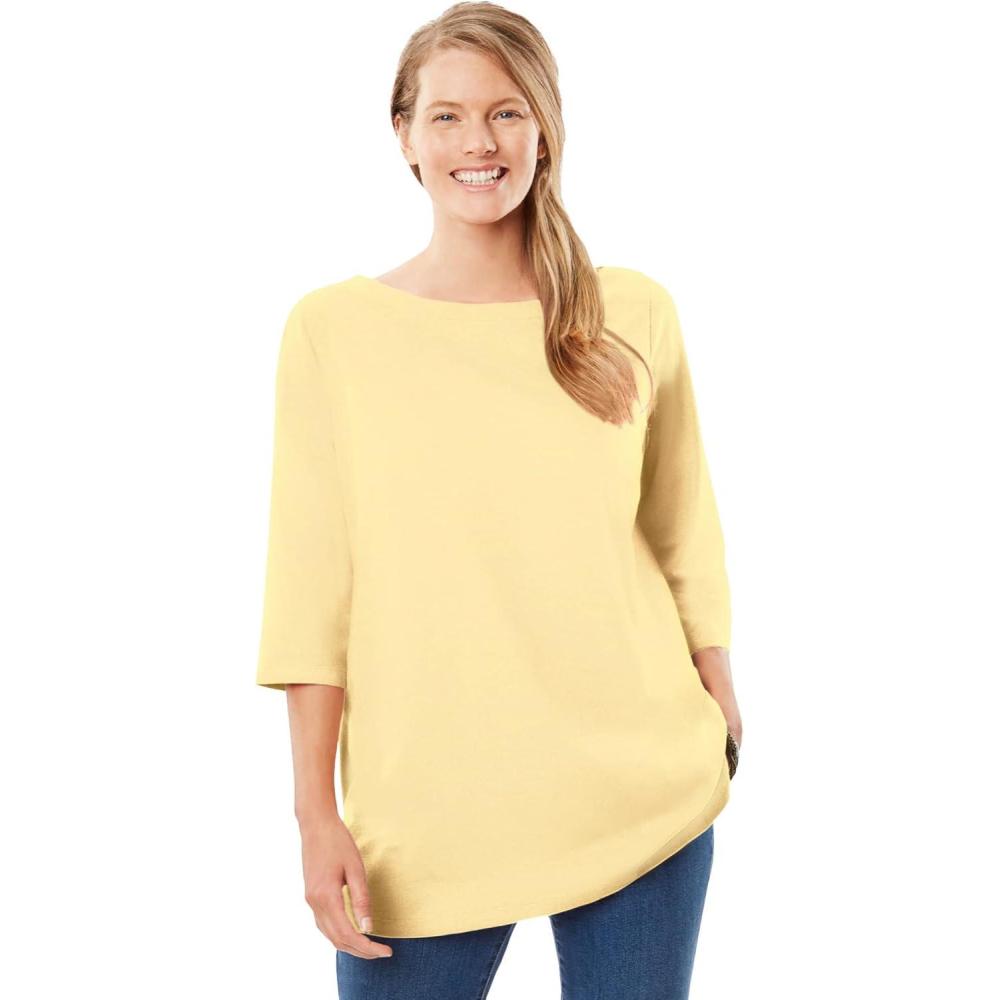 imageWoman Within Plus Size Perfect ThreeQuarter Sleeve Boatneck TeeBanana