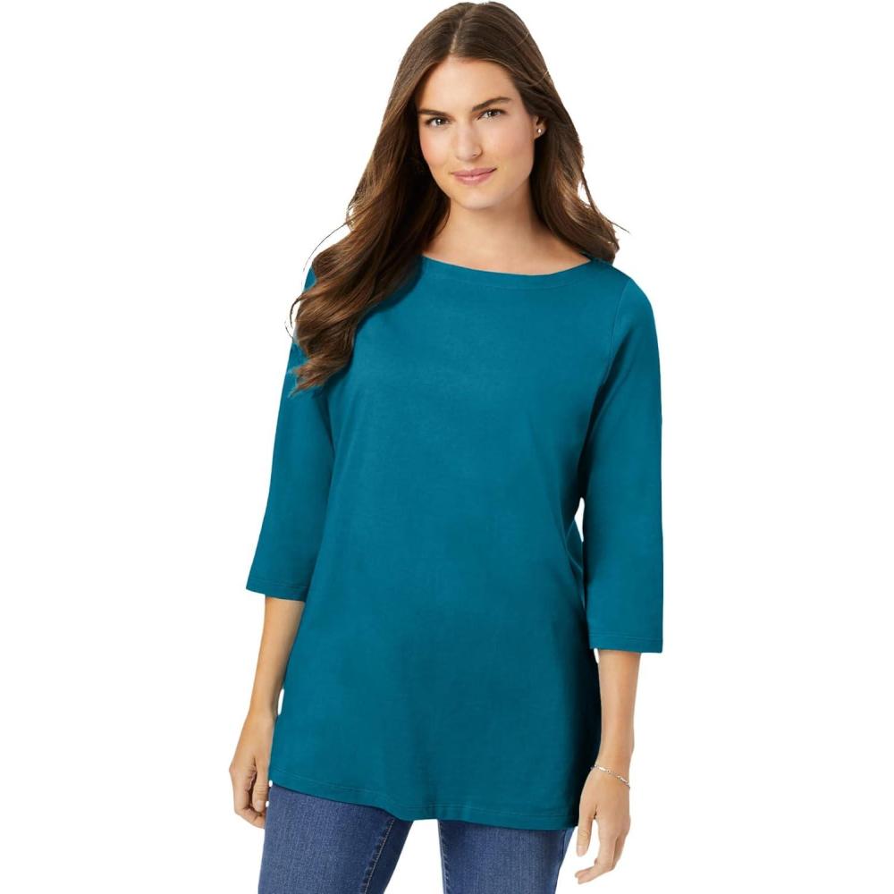 imageWoman Within Plus Size Perfect ThreeQuarter Sleeve Boatneck TeeDeep Teal