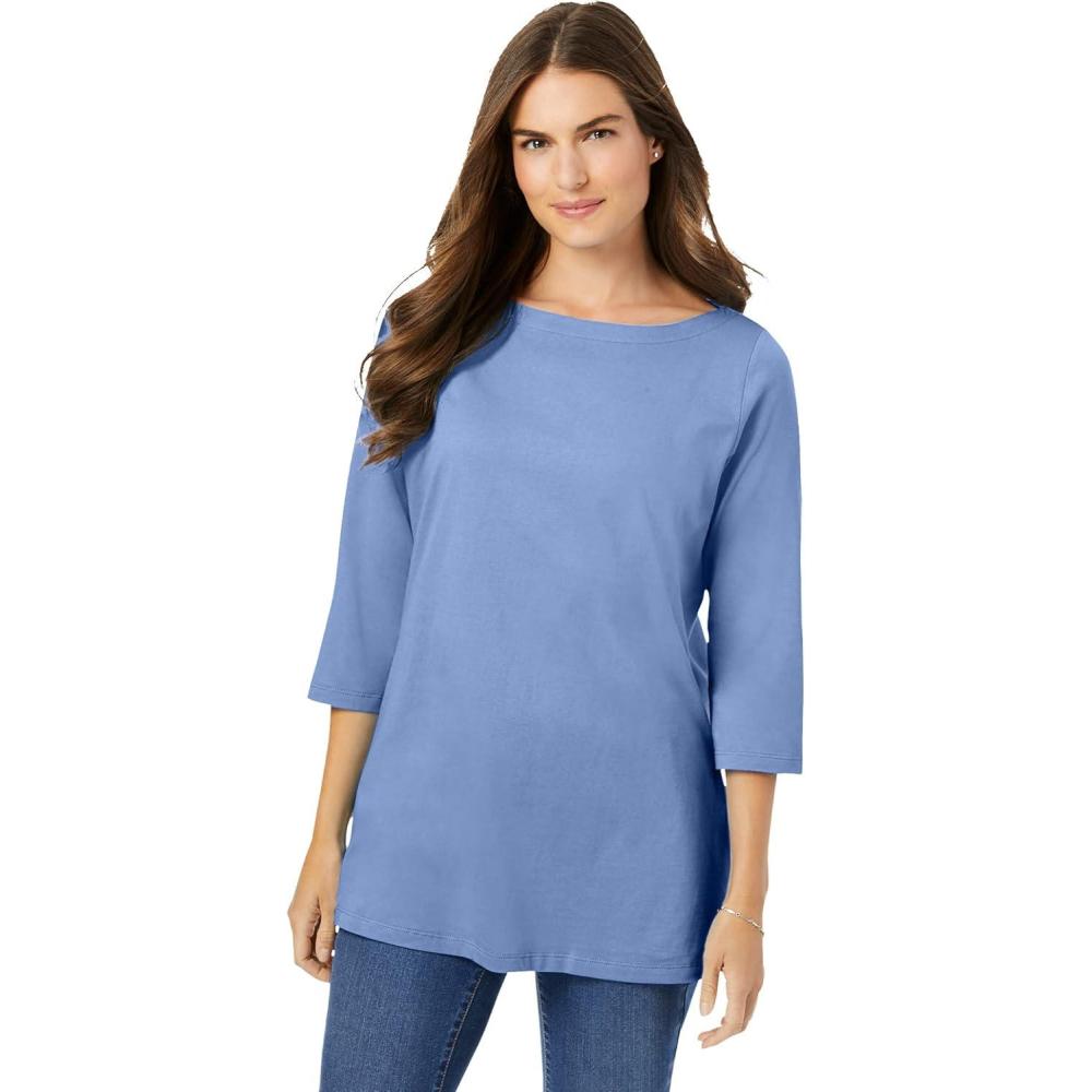 imageWoman Within Plus Size Perfect ThreeQuarter Sleeve Boatneck TeeFrench Blue
