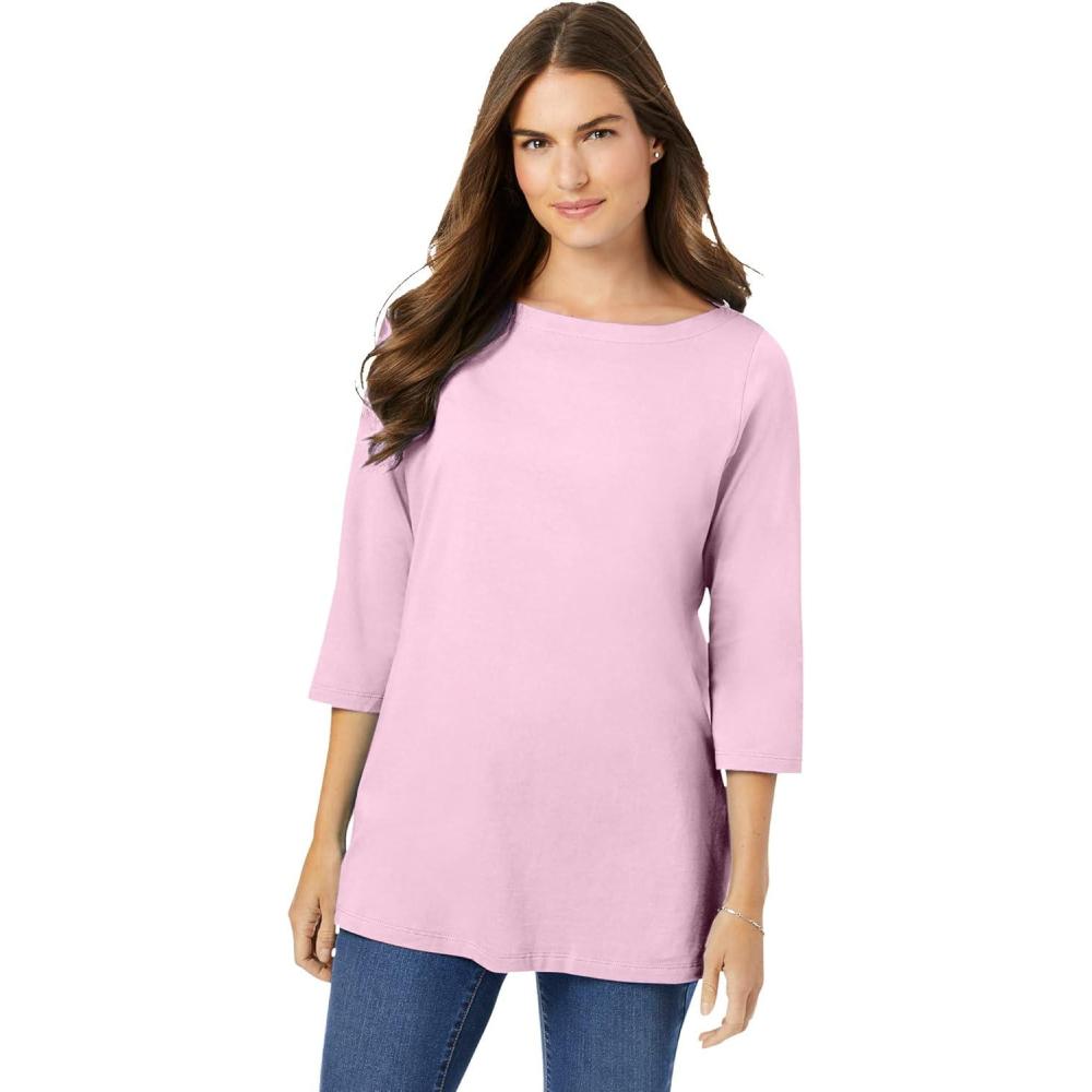imageWoman Within Plus Size Perfect ThreeQuarter Sleeve Boatneck TeePink