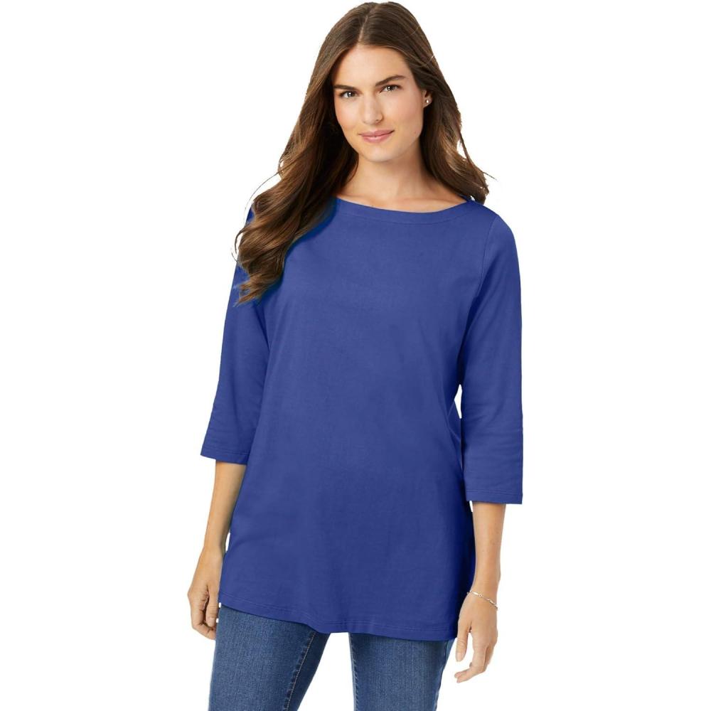 imageWoman Within Plus Size Perfect ThreeQuarter Sleeve Boatneck TeeUltra Blue