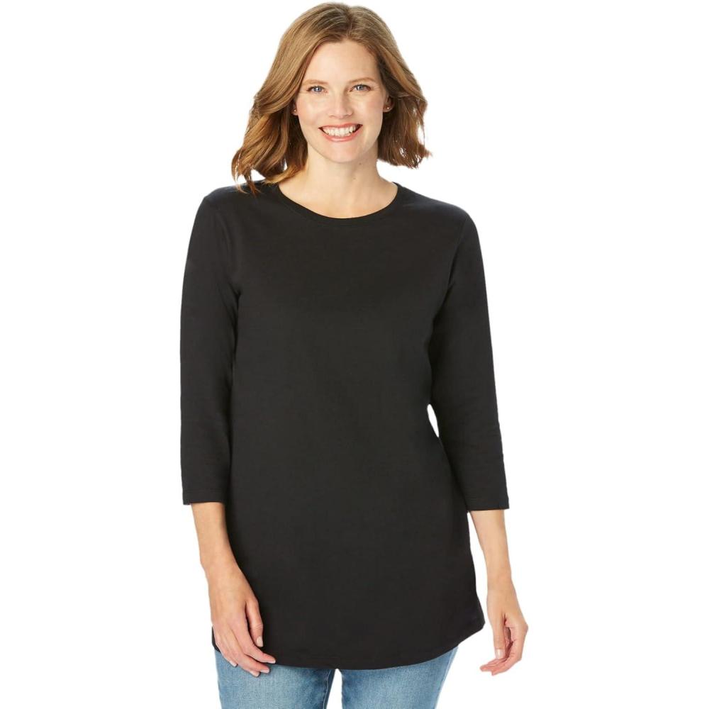 imageWoman Within Plus Size Perfect ThreeQuarter Sleeve Crewneck TeeBlack