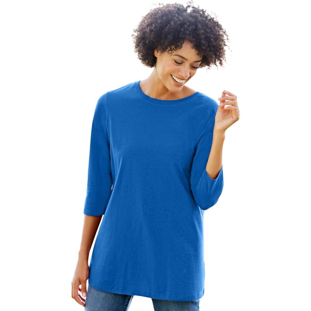 imageWoman Within Plus Size Perfect ThreeQuarter Sleeve Crewneck TeeBright Cobalt