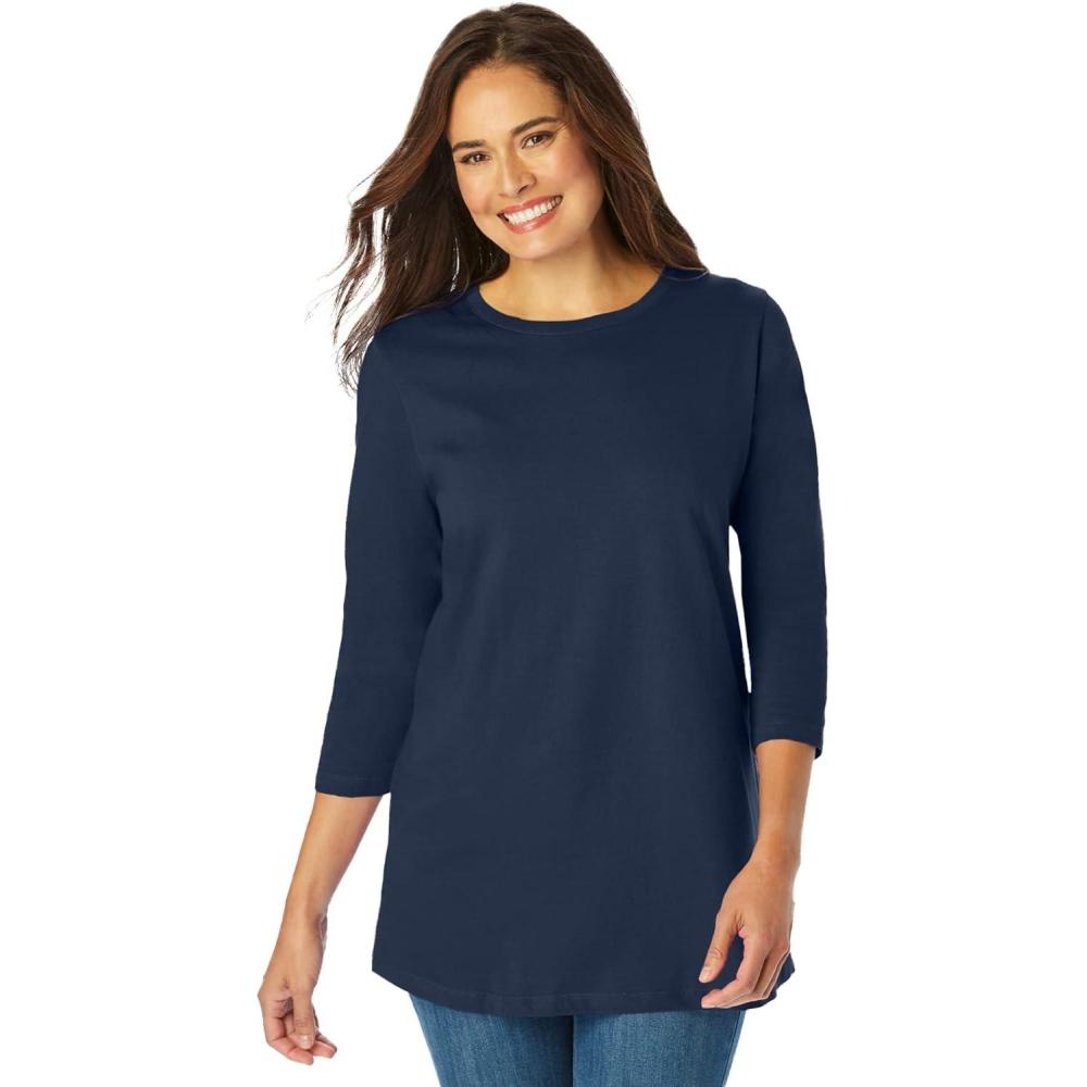 imageWoman Within Plus Size Perfect ThreeQuarter Sleeve Crewneck TeeNavy