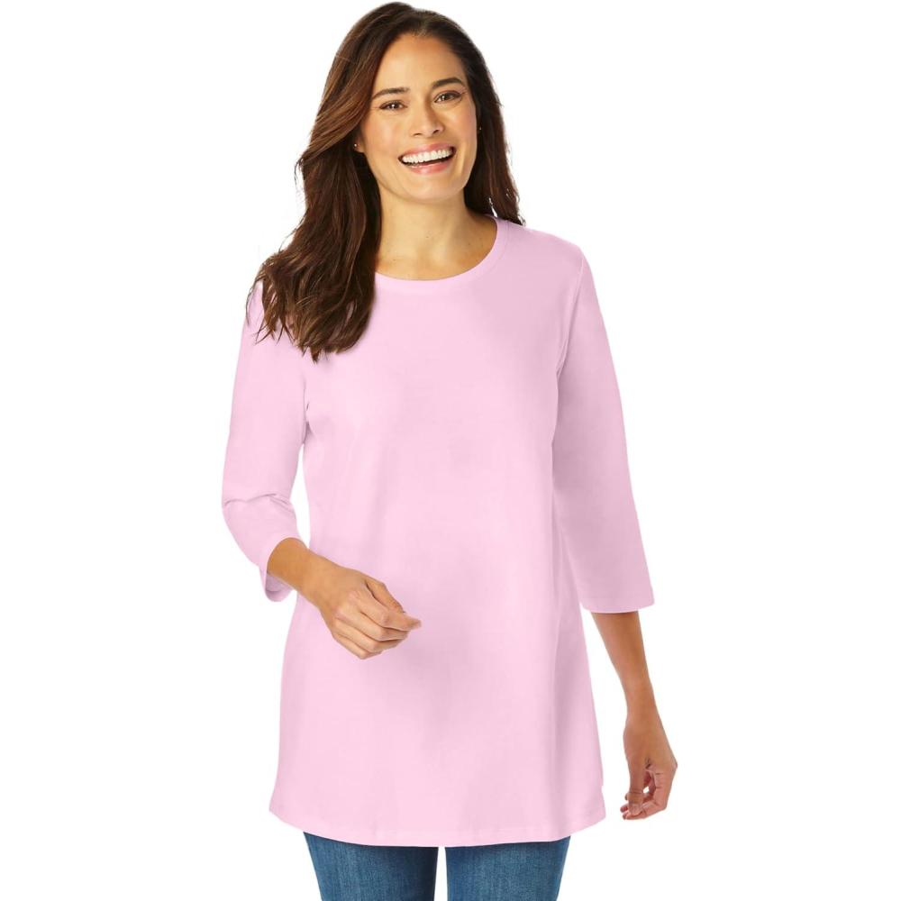 imageWoman Within Plus Size Perfect ThreeQuarter Sleeve Crewneck TeePink
