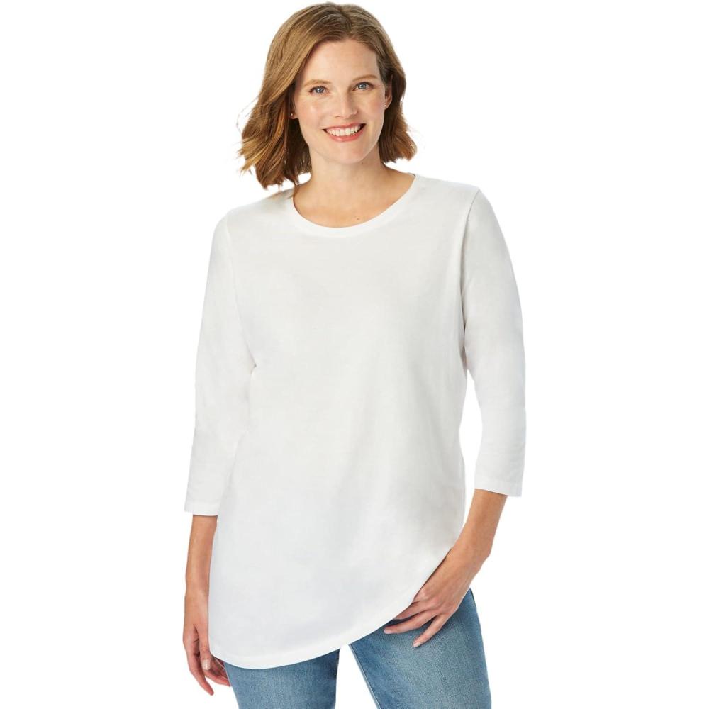 imageWoman Within Plus Size Perfect ThreeQuarter Sleeve Crewneck TeeWhite