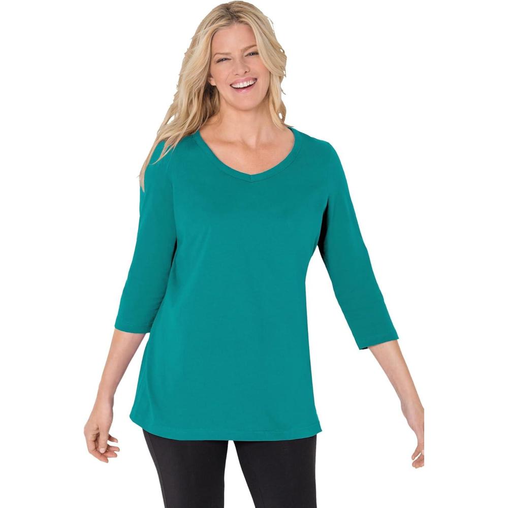 imageWoman Within Plus Size Perfect ThreeQuarter Sleeve VNeck Tee Petite AvailableWaterfall