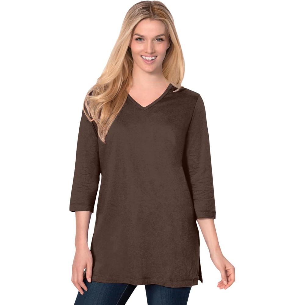 imageWoman Within Plus Size Perfect ThreeQuarter Sleeve VNeck TunicChocolate