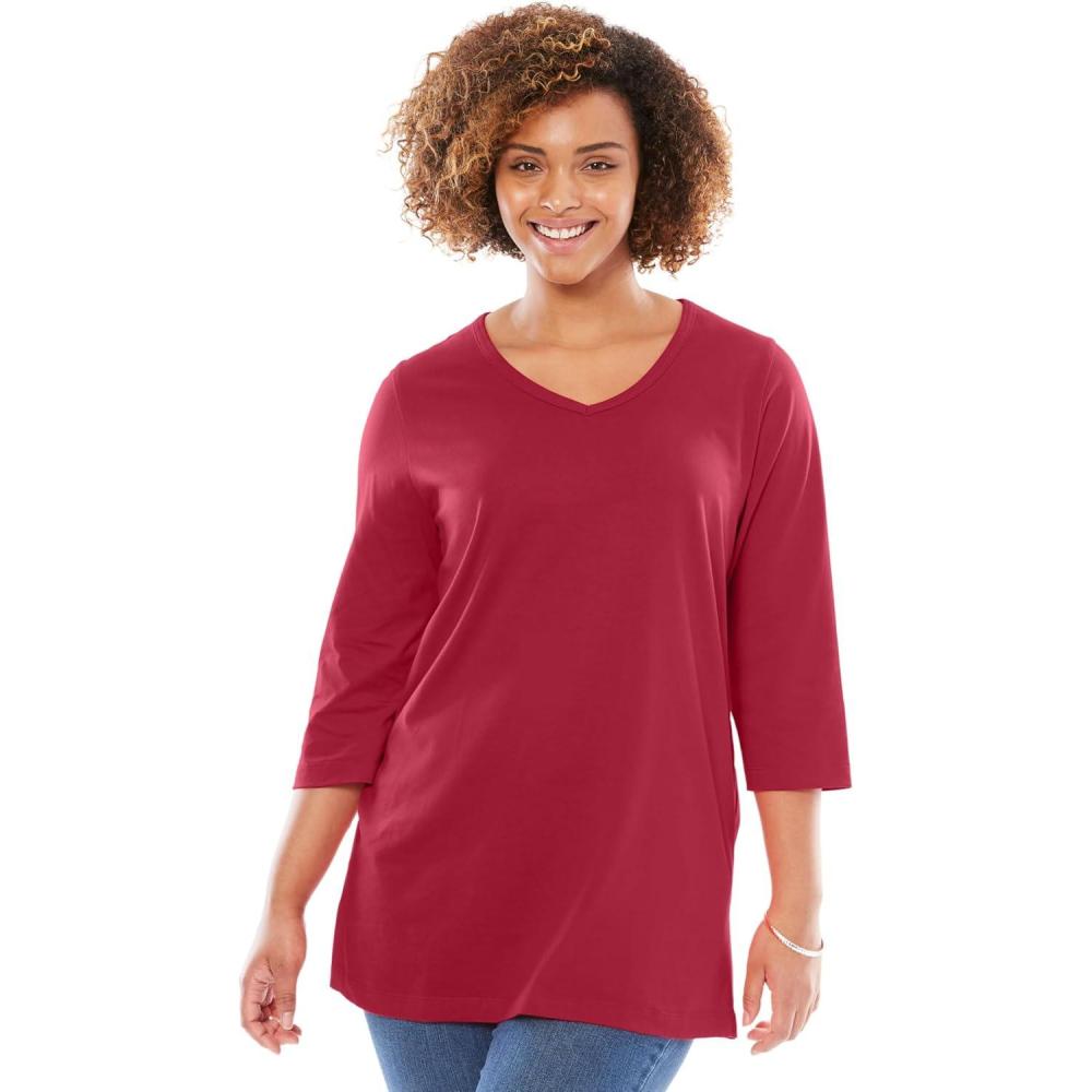imageWoman Within Plus Size Perfect ThreeQuarter Sleeve VNeck TunicClassic Red