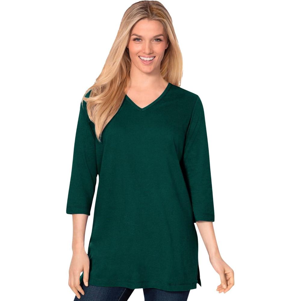imageWoman Within Plus Size Perfect ThreeQuarter Sleeve VNeck TunicEmerald Green