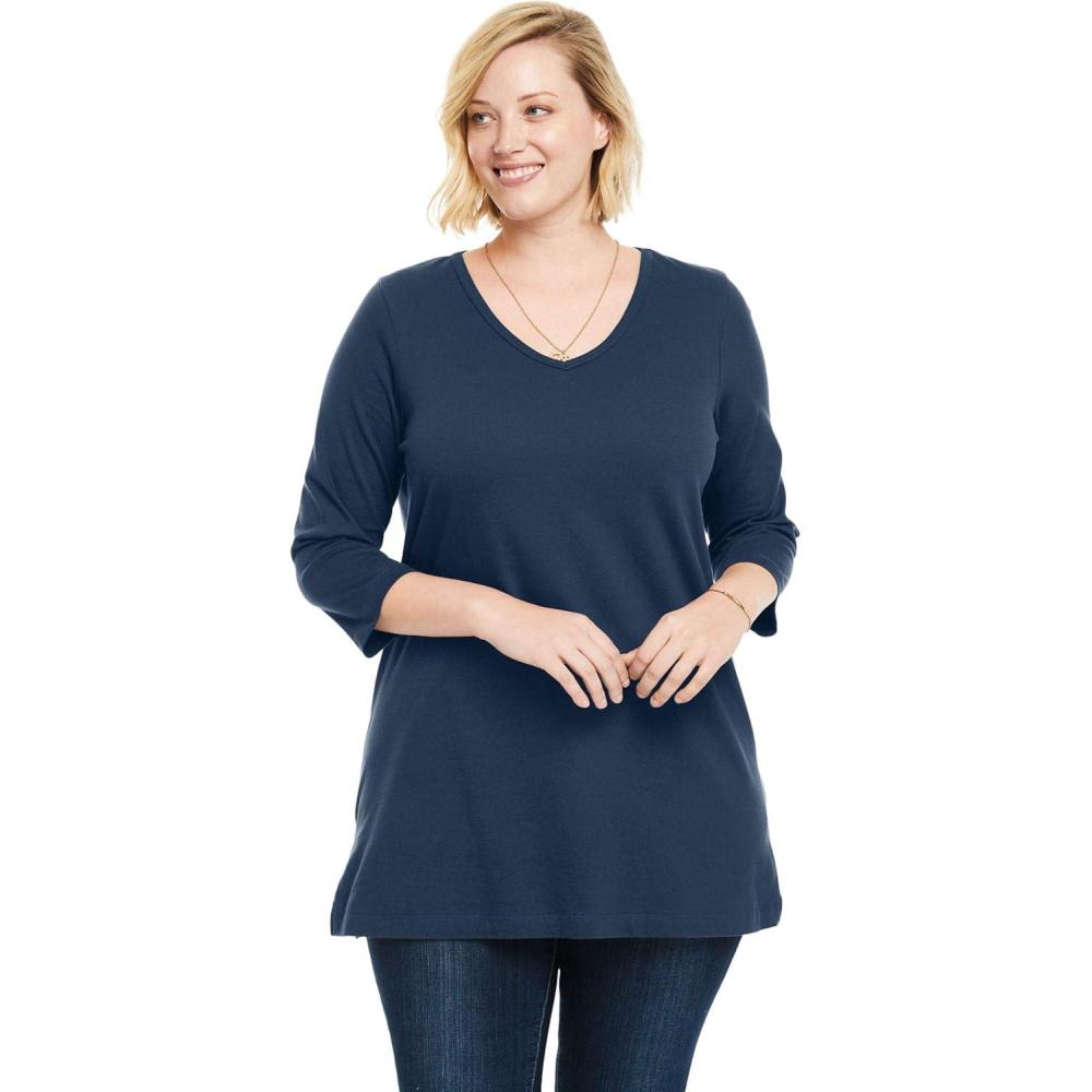 imageWoman Within Plus Size Perfect ThreeQuarter Sleeve VNeck TunicNavy