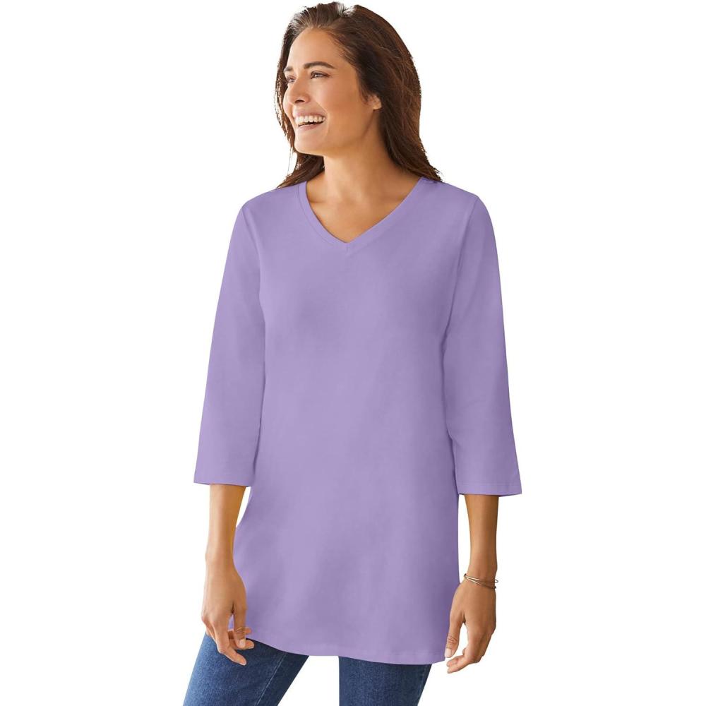 imageWoman Within Plus Size Perfect ThreeQuarter Sleeve VNeck TunicSoft Iris
