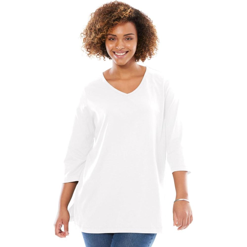 imageWoman Within Plus Size Perfect ThreeQuarter Sleeve VNeck TunicWhite