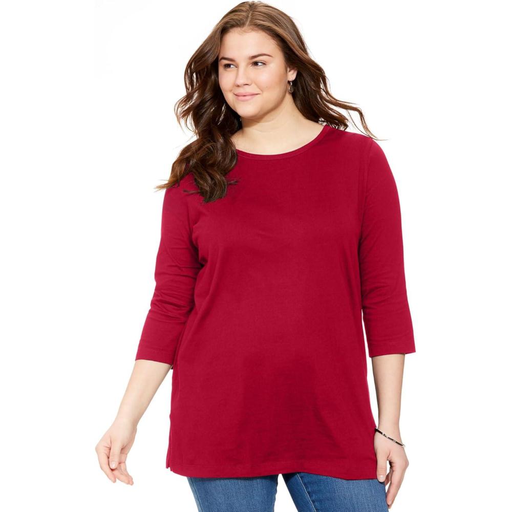 imageWoman Within Plus Size Perfect ThreeQuarterSleeve Scoopneck TunicClassic Red