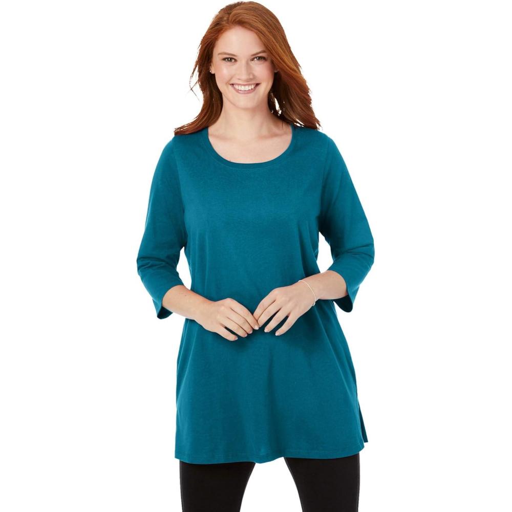 imageWoman Within Plus Size Perfect ThreeQuarterSleeve Scoopneck TunicDeep Teal