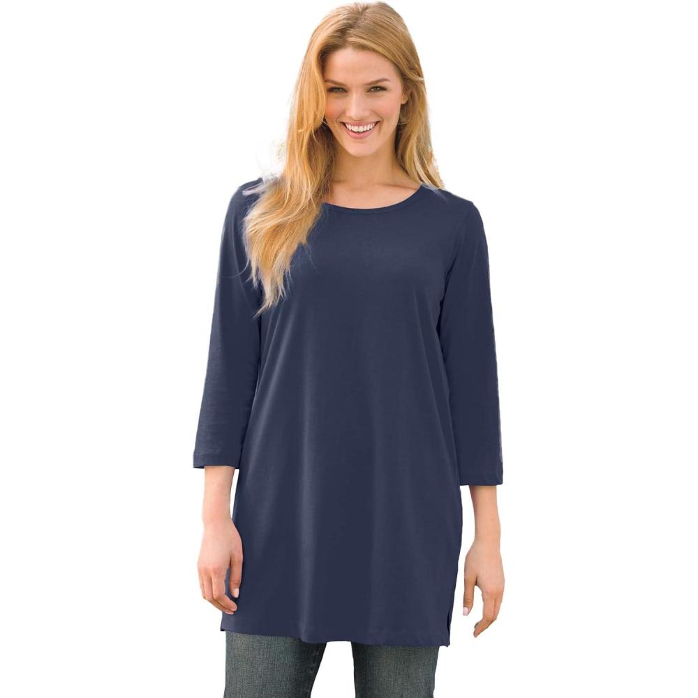 imageWoman Within Plus Size Perfect ThreeQuarterSleeve Scoopneck TunicNavy
