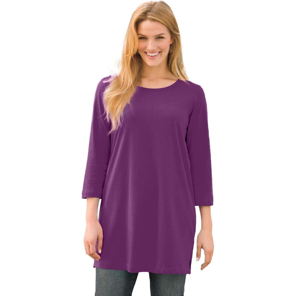 imageWoman Within Plus Size Perfect ThreeQuarterSleeve Scoopneck TunicPlum Purple