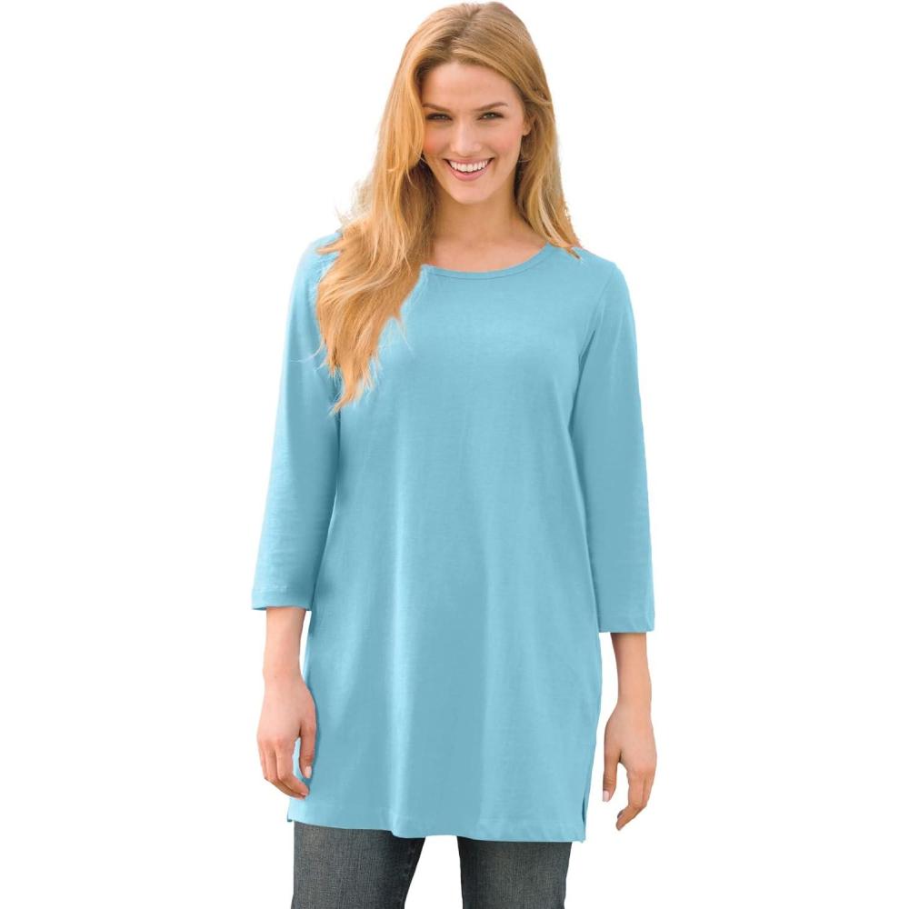 imageWoman Within Plus Size Perfect ThreeQuarterSleeve Scoopneck TunicSeamist Blue