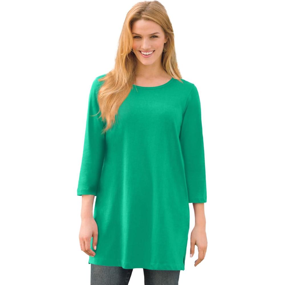 imageWoman Within Plus Size Perfect ThreeQuarterSleeve Scoopneck TunicTropical Emerald