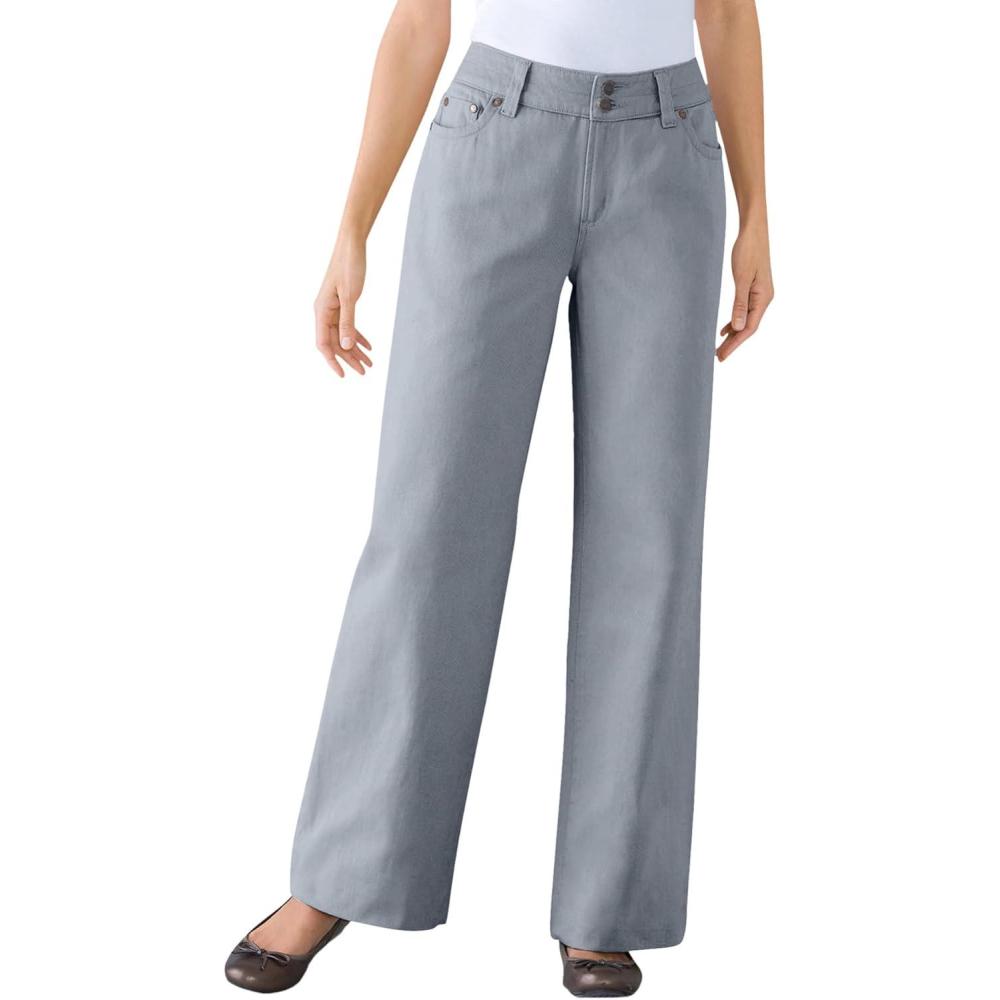 imageWoman Within Plus Size Perfect WideLeg AllCotton Denim FivePocket JeansGunmetal