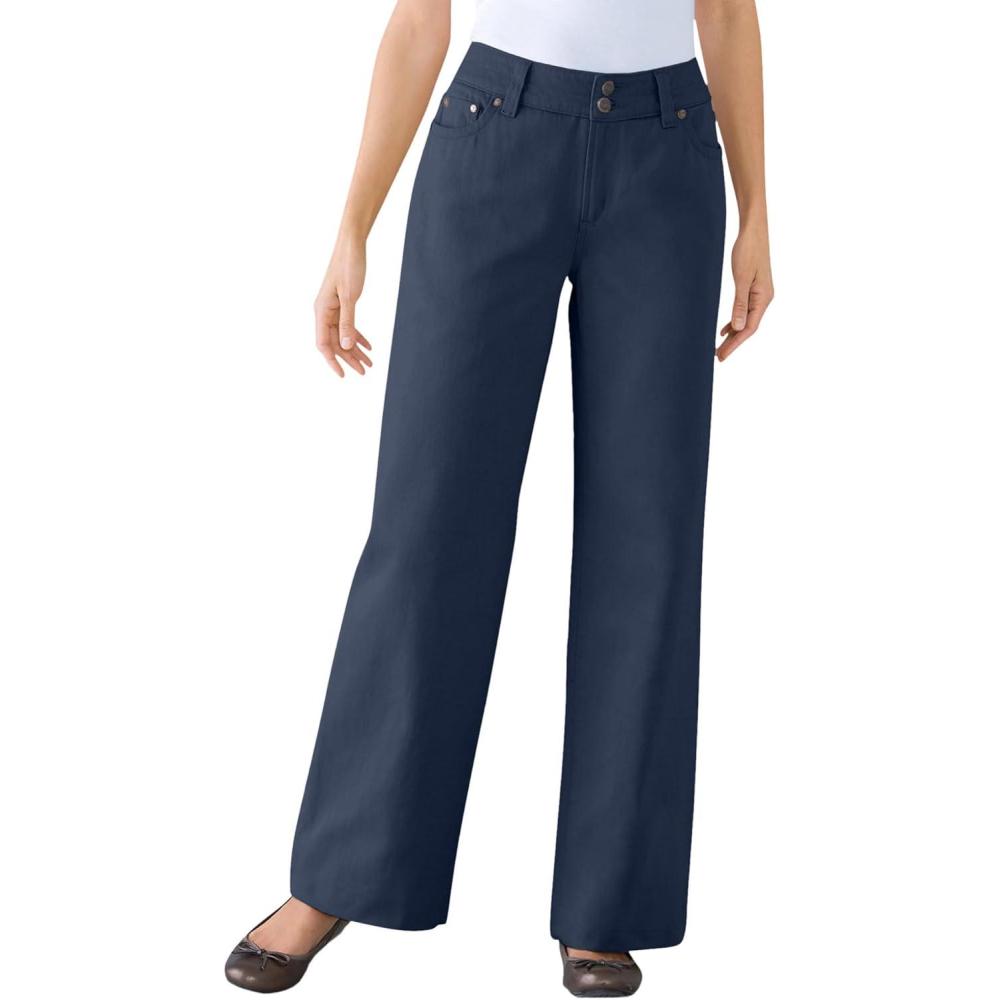 imageWoman Within Plus Size Perfect WideLeg AllCotton Denim FivePocket JeansNavy