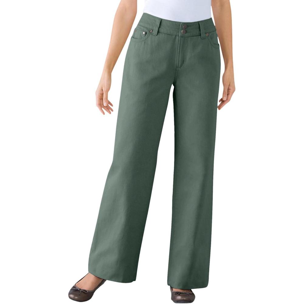 imageWoman Within Plus Size Perfect WideLeg AllCotton Denim FivePocket JeansPine