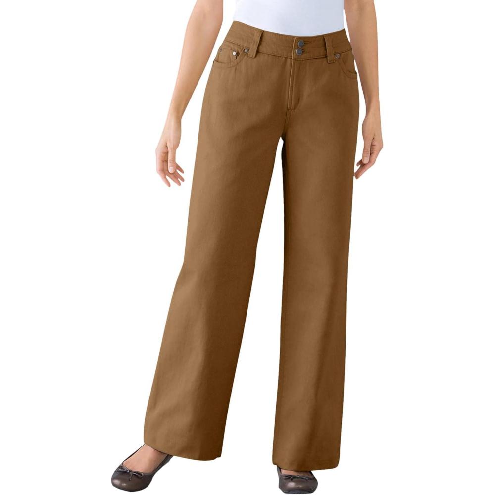 imageWoman Within Plus Size Perfect WideLeg AllCotton Denim FivePocket JeansToffee