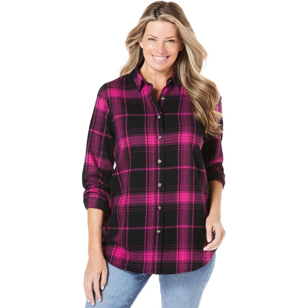 imageWoman Within Plus Size Petite Classic Flannel ShirtPink Black Plaid