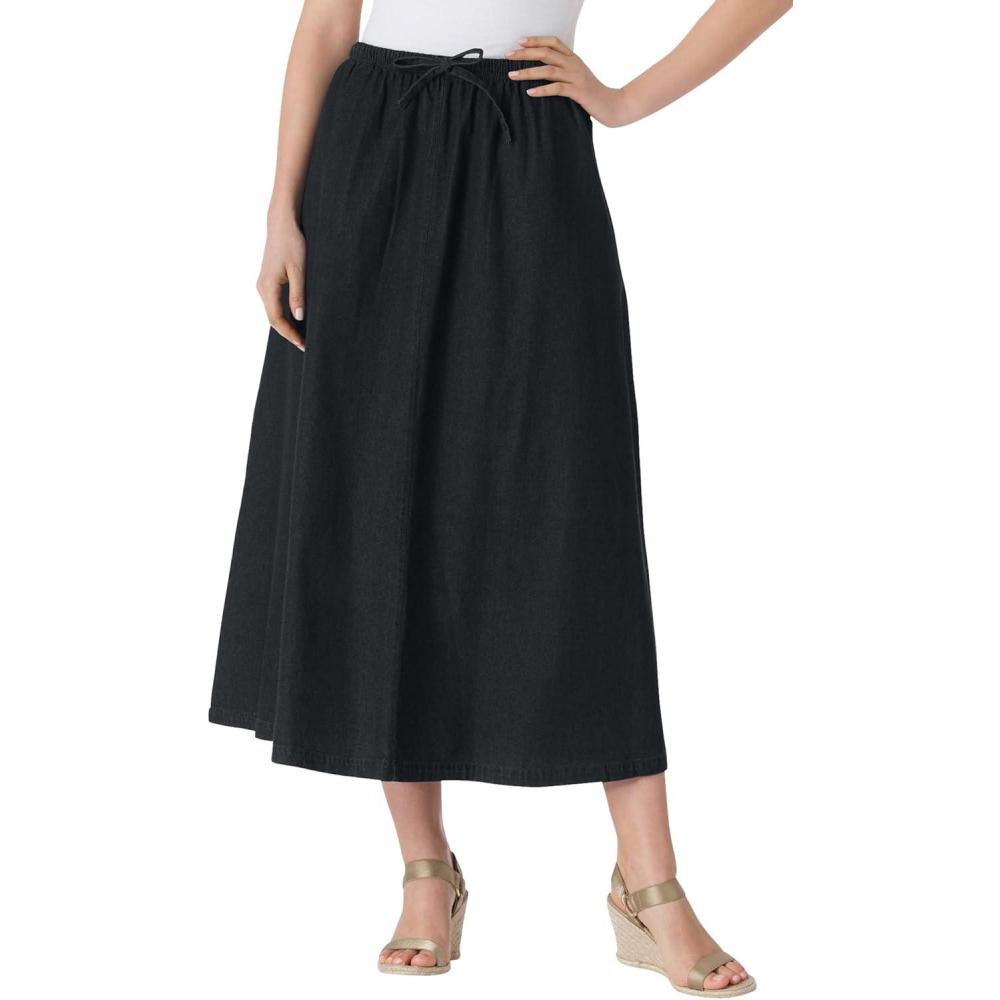 imageWoman Within Plus Size Petite Drawstring Denim SkirtBlack