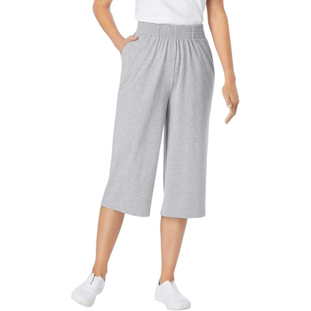 imageWoman Within Plus Size Petite ElasticWaist PullOn Knit Pocket Capri PantsHeather Grey
