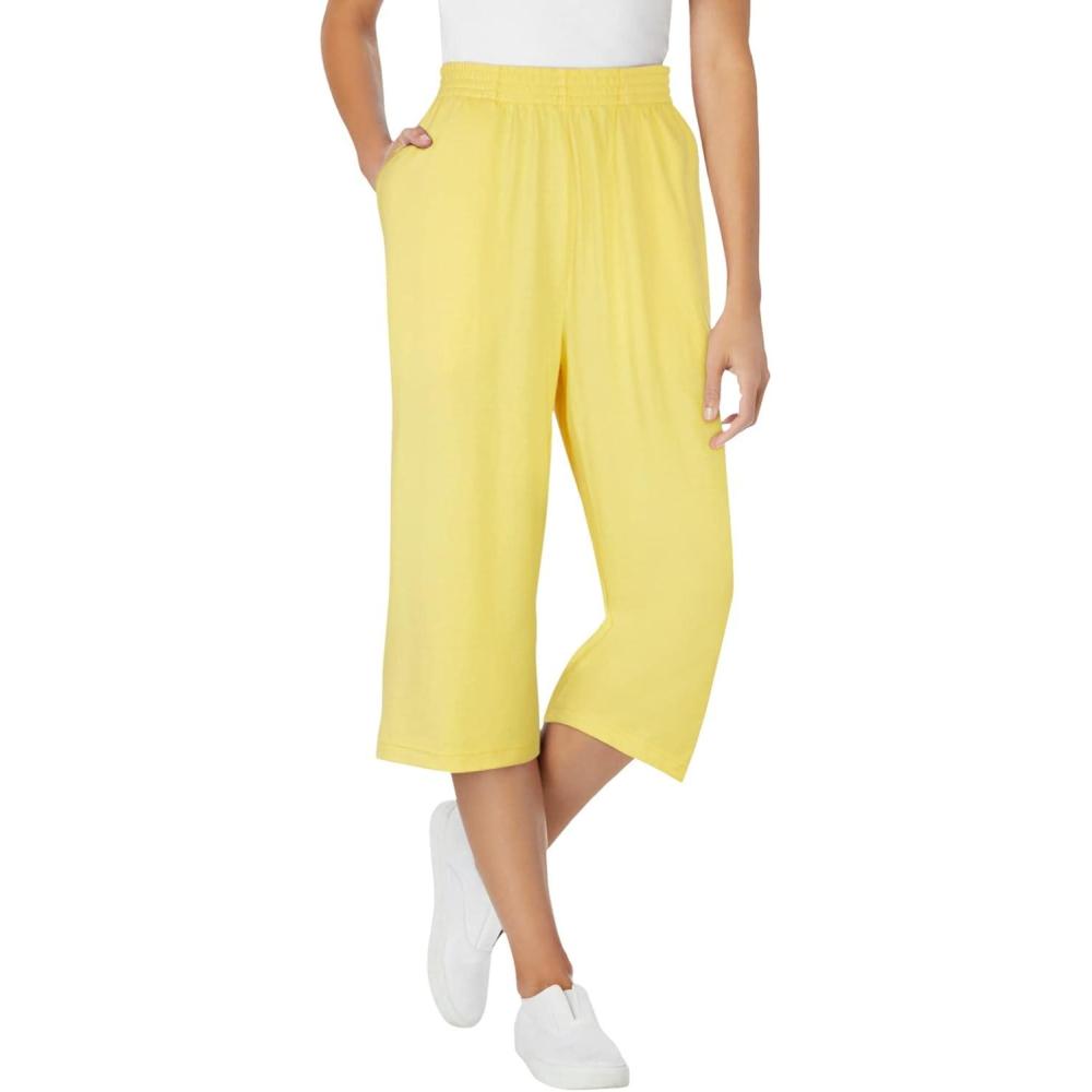 imageWoman Within Plus Size Petite ElasticWaist PullOn Knit Pocket Capri PantsPrimrose Yellow