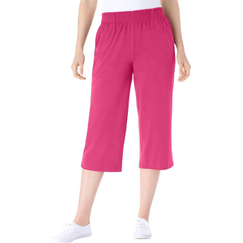 imageWoman Within Plus Size Petite ElasticWaist PullOn Knit Pocket Capri PantsRaspberry Sorbet