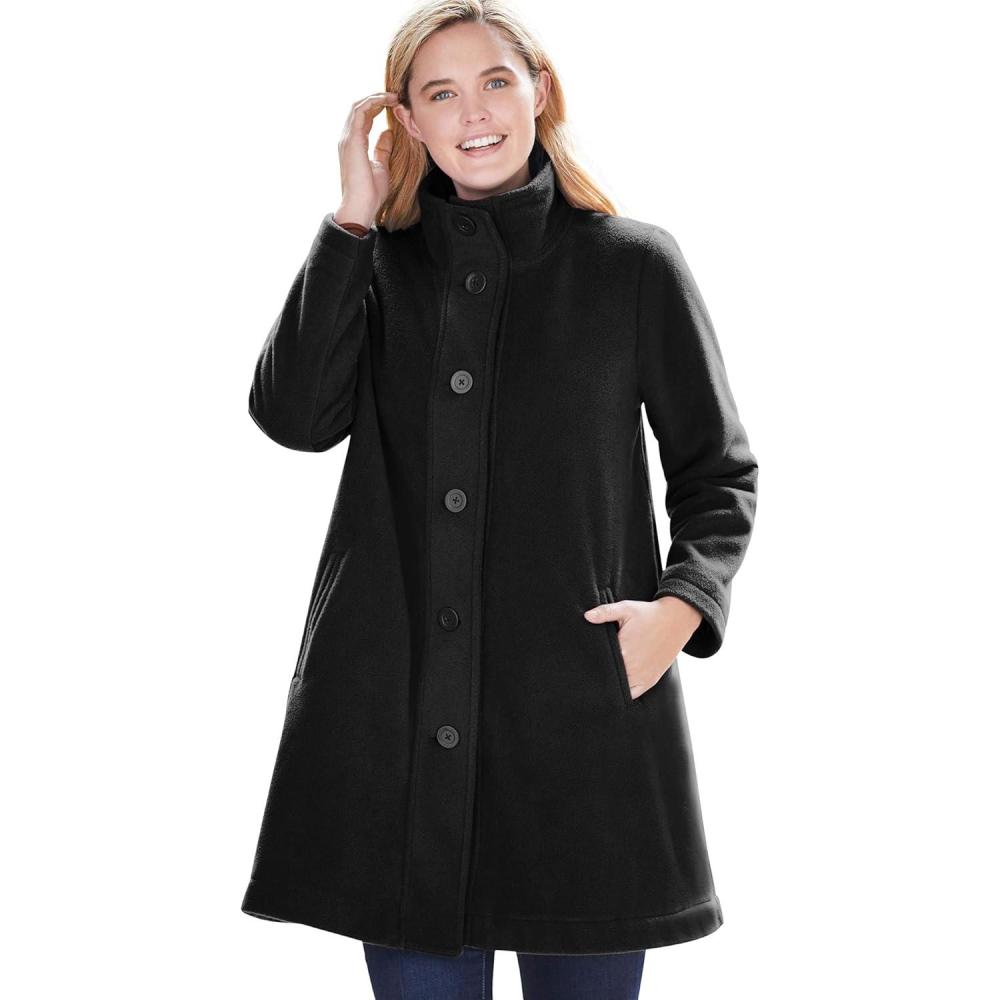 imageWoman Within Plus Size Petite Fleece Swing FunnelNeck CoatBlack