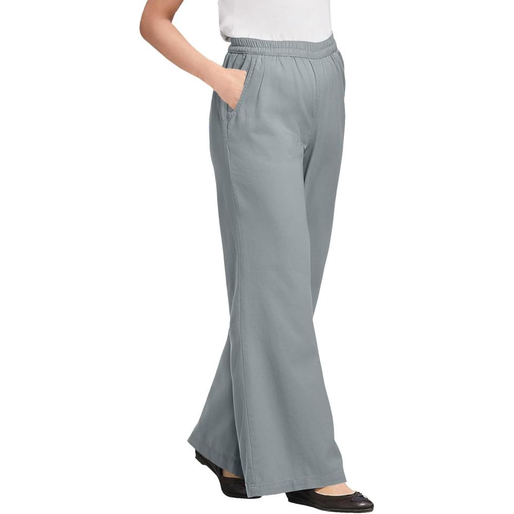 imageWoman Within Plus Size Petite Perfect ElasticWaist WideLeg AllCotton PullOn Denim JeansGunmetal