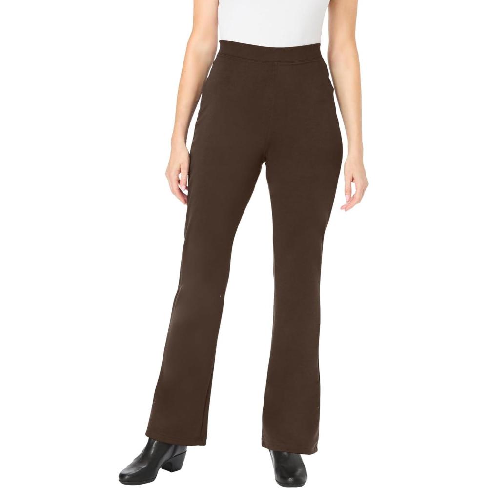 imageWoman Within Plus Size Petite Stretch Ponte Knit PullOn Bootcut PantsPocket Chocolate