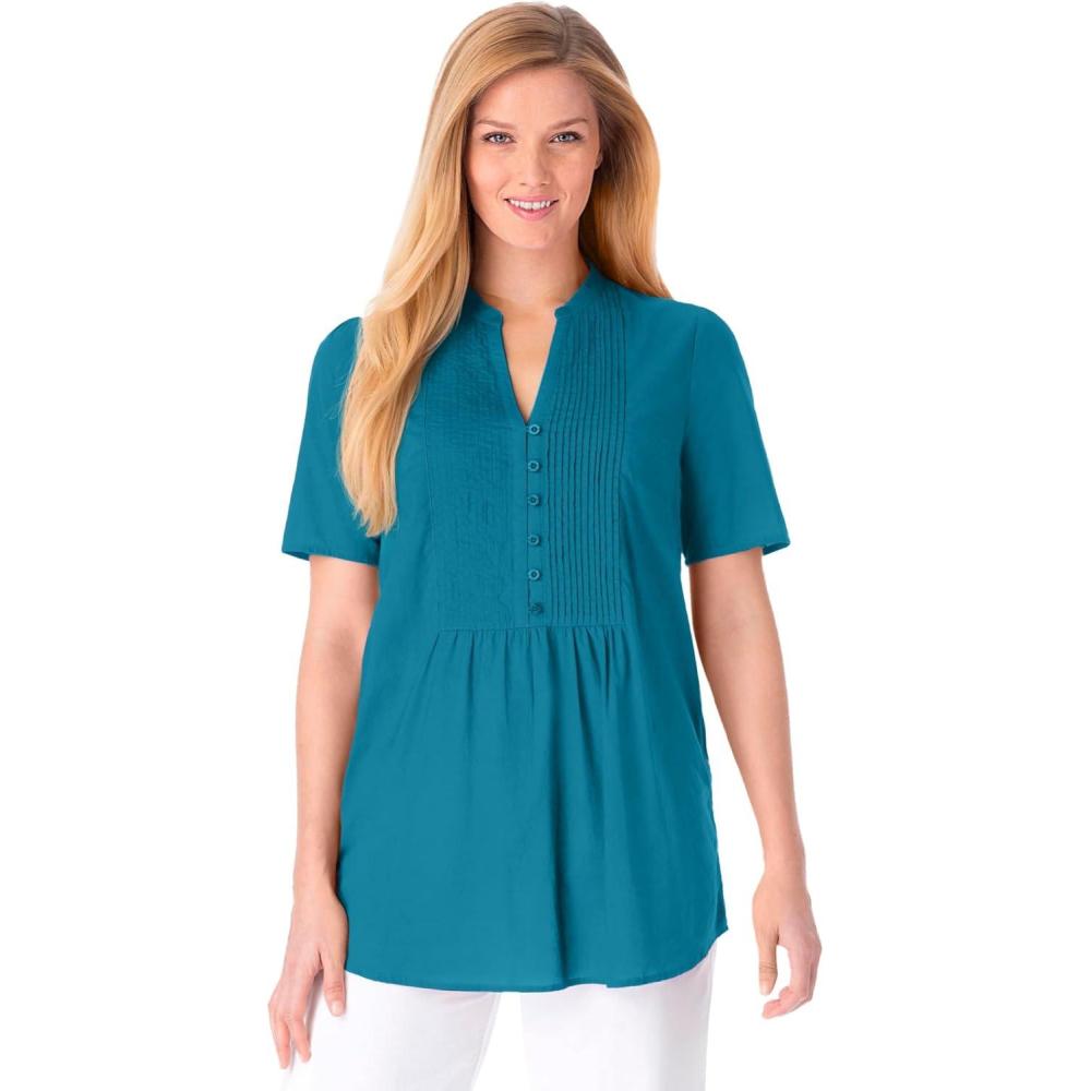 imageWoman Within Plus Size Pintucked HalfButton TunicDeep Teal