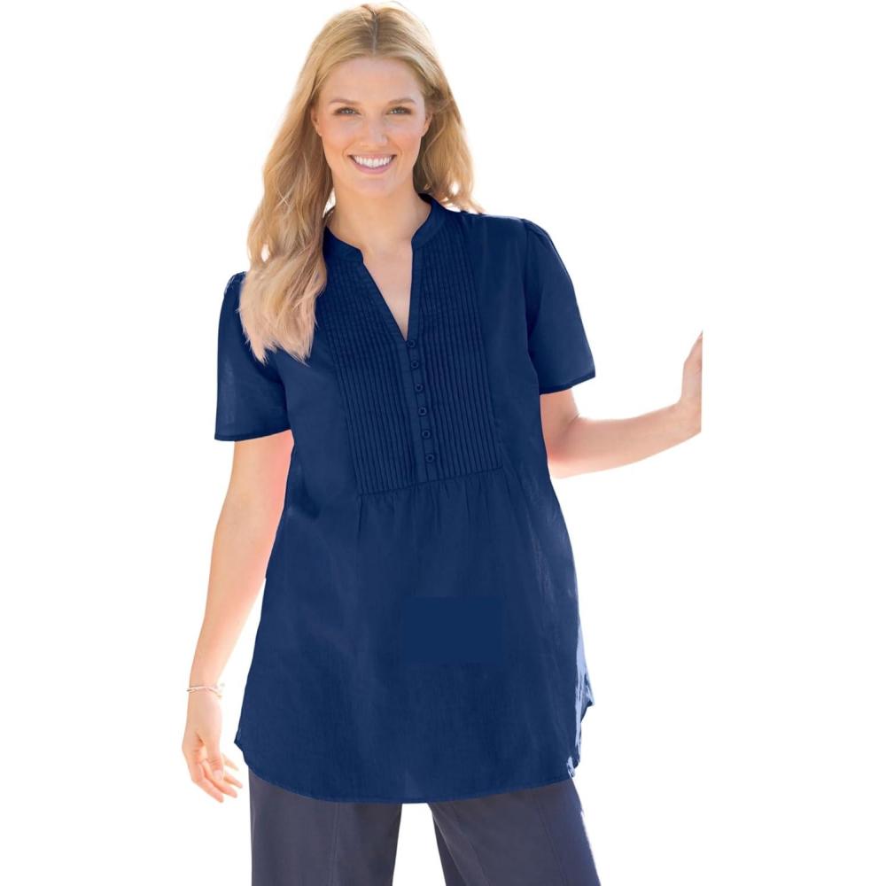 imageWoman Within Plus Size Pintucked HalfButton TunicEvening Blue