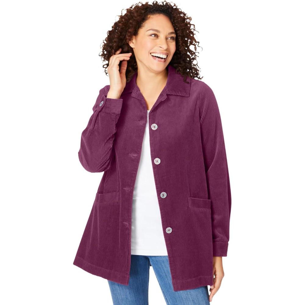 imageWoman Within Plus Size PleatBack Corduroy Jacket Long Oversized Barn CoatDeep Claret