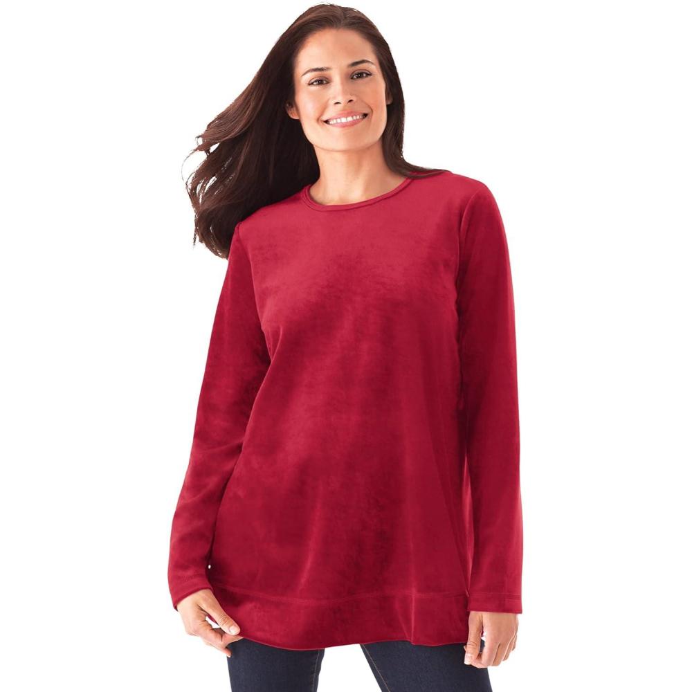 imageWoman Within Plus Size Plush Velour Tunic SweatshirtClassic Red