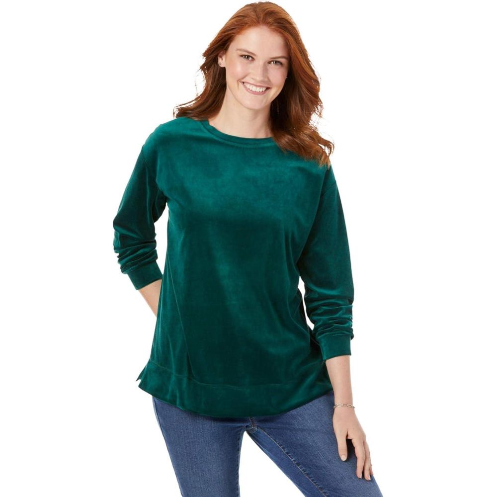 imageWoman Within Plus Size Plush Velour Tunic SweatshirtEmerald Green