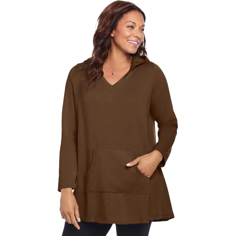 imageWoman Within Plus Size Pocket Hoodie SweatshirtChocolate