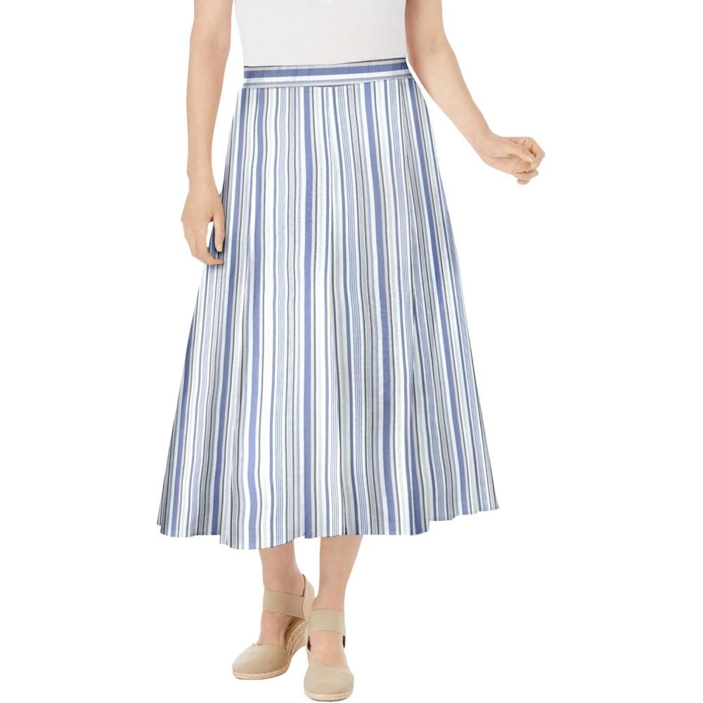 imageWoman Within Plus Size Print LinenBlend Midi Skirt Petite AvailableDeep Cobalt Stripe