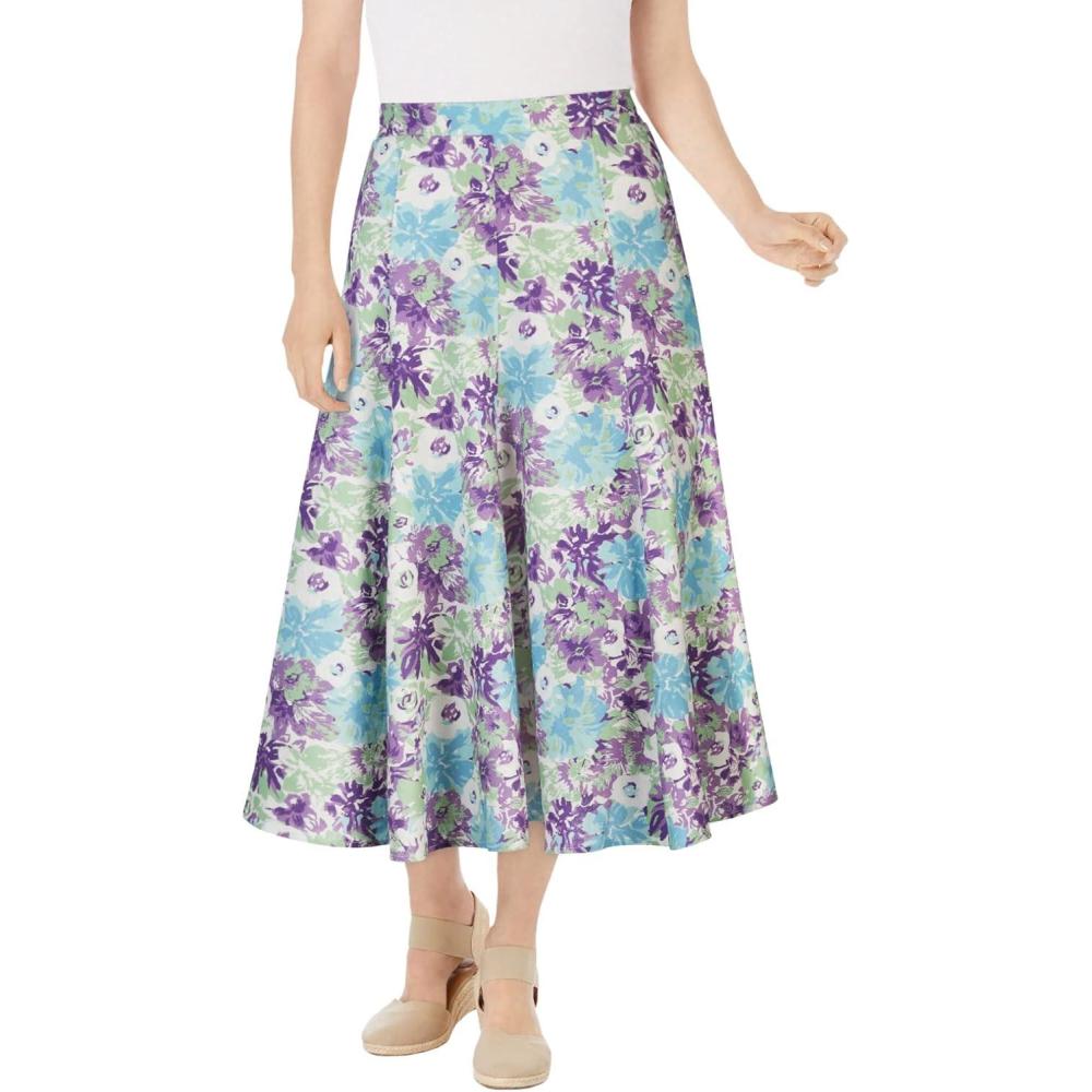 imageWoman Within Plus Size Print LinenBlend Midi Skirt Petite AvailablePretty Violet Floral