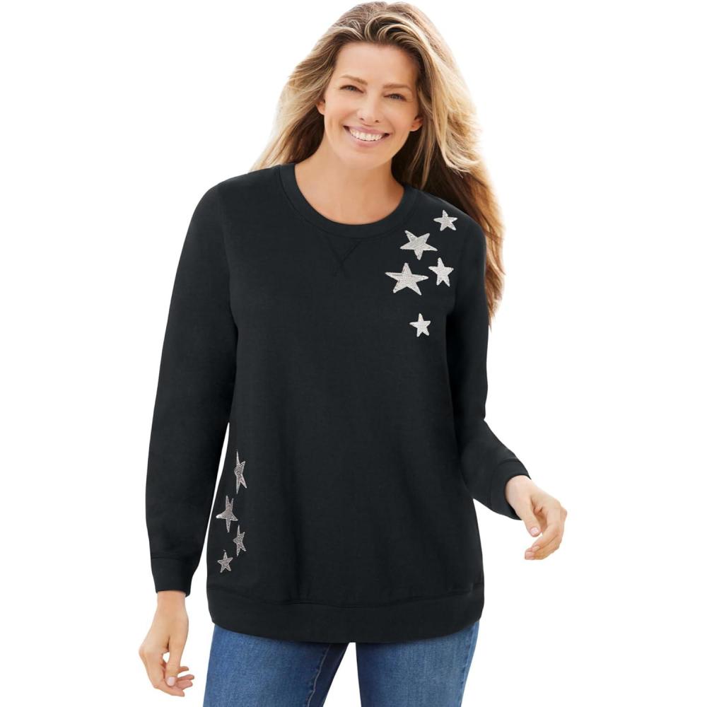 imageWoman Within Plus Size Printed SweatshirtBlack Sequin Star