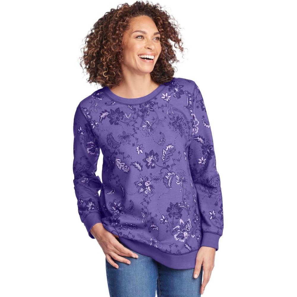 imageWoman Within Plus Size Printed SweatshirtPetal Purple Sketched Folk