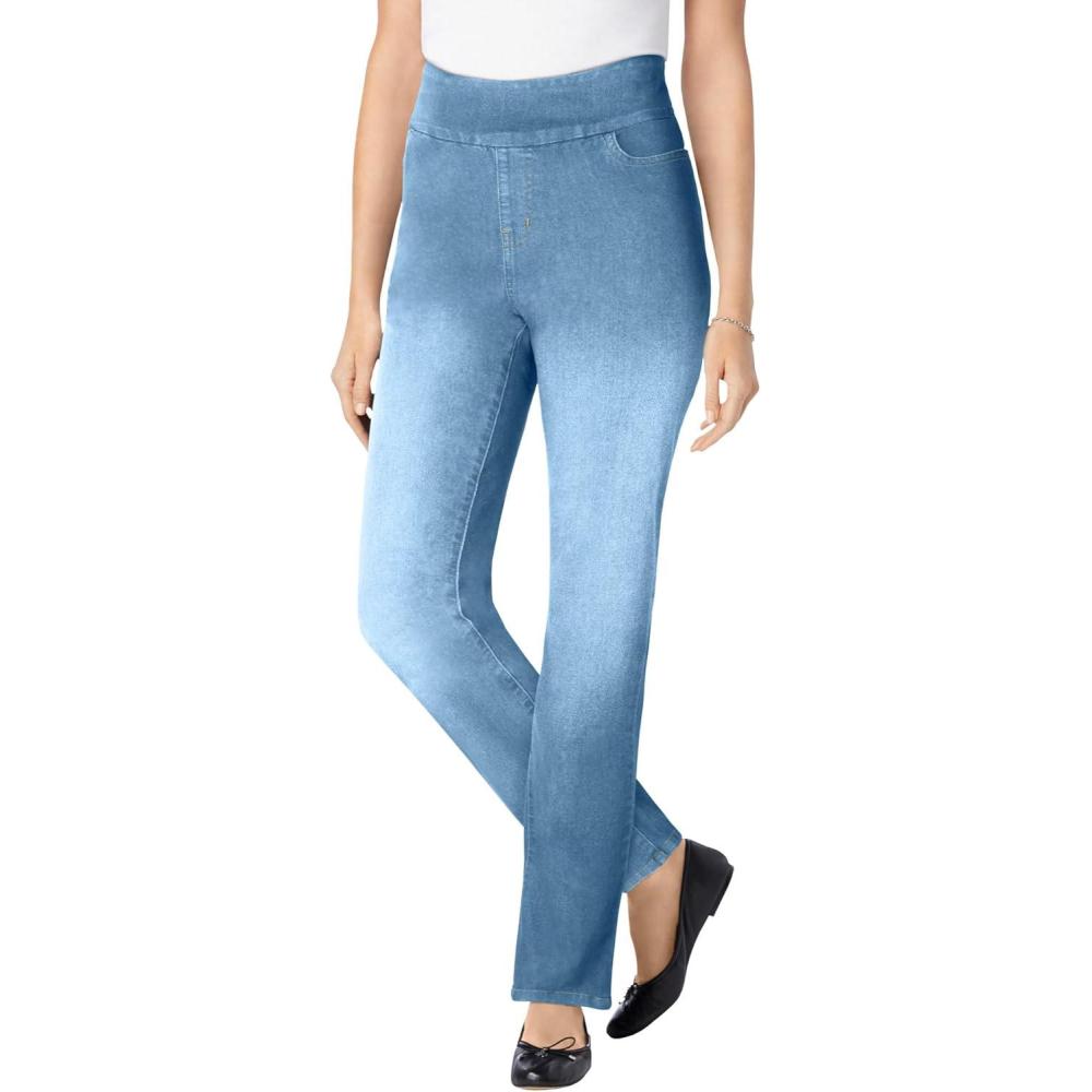 imageWoman Within Plus Size PullOn Bootcut GapFree Stretch Denim JeansLight Stonewash